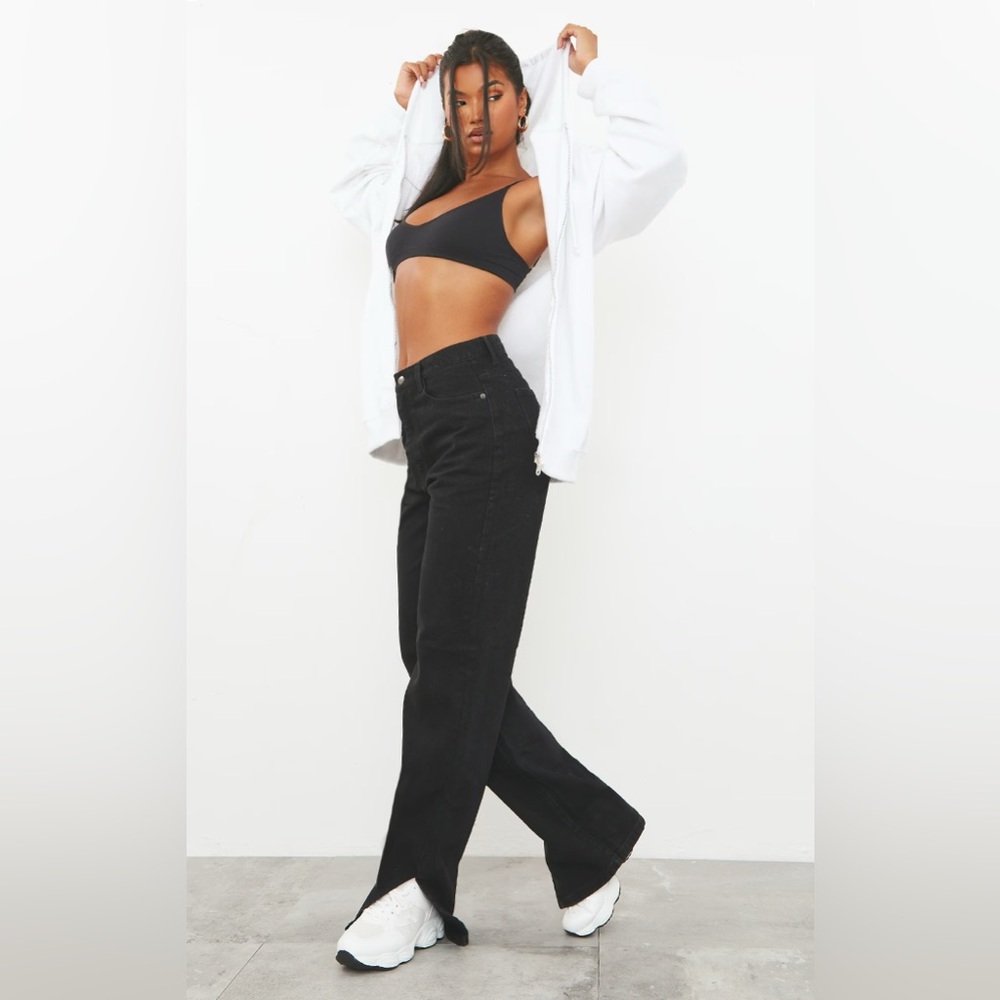 Pretty Little Thing Washed Black Split Hem Jeans